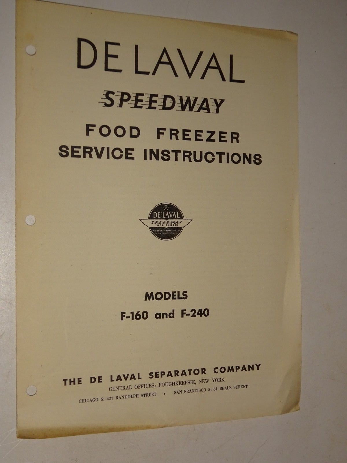 1953 DeLaval Speedway Food Freezer Service Instructions brochure F-160 F-240