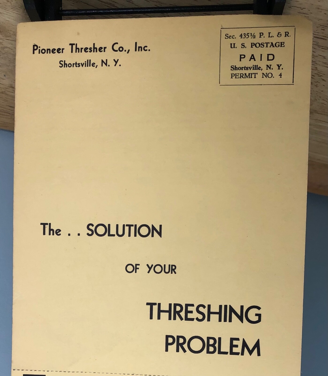 1938-45 Unused PIONEER THRESHER CO INC. Shortsville N.Y. ADVERTISING POST CARD