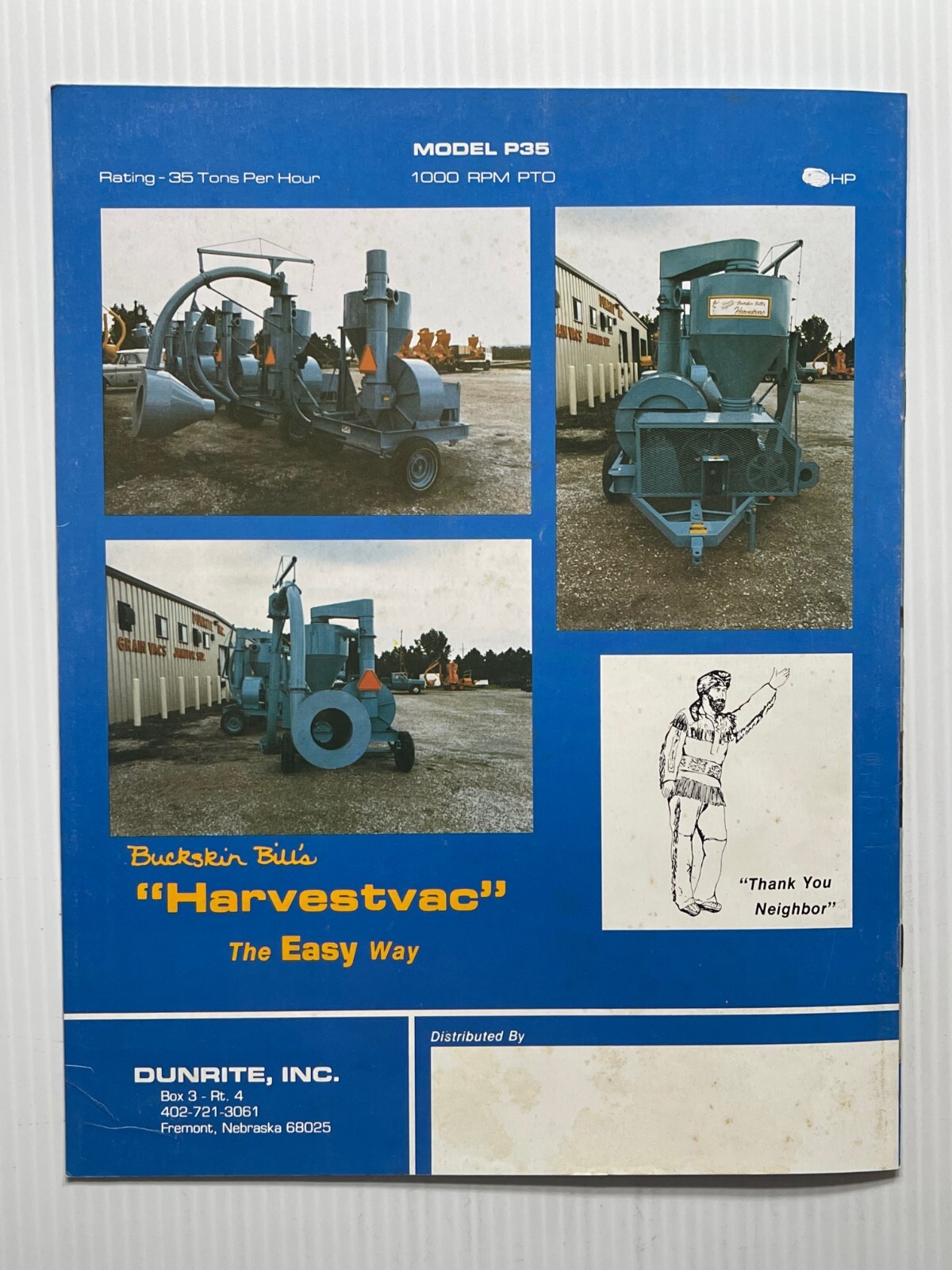 Buckskin Bill&rsquo;s Harvestvac by Dunrite – Sales Brochure *Original Dated 1980s*
