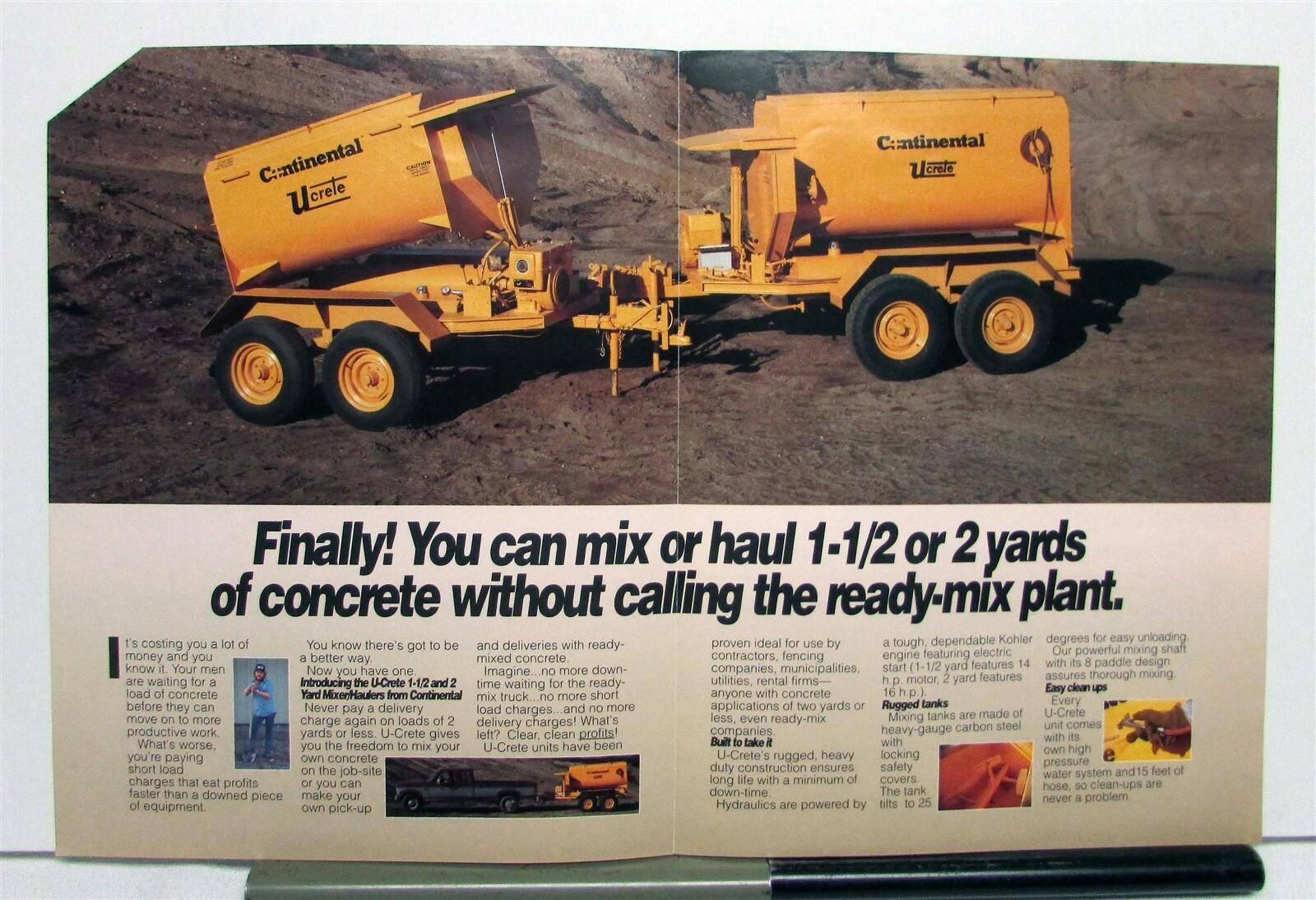 1989 Continental U-Crete Concrete Mixer Hauler Specs Construction Sales Brochure