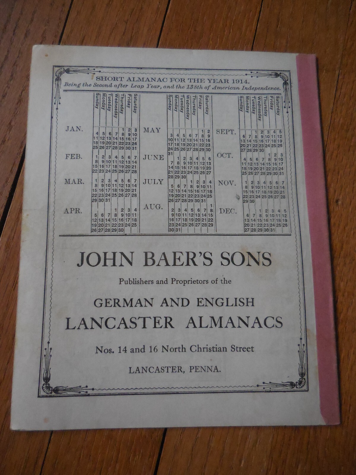 4 Vintage Agricultural Almanacs, Lancaster, PA 1911, 1914, 1916, 1917, J. Baer