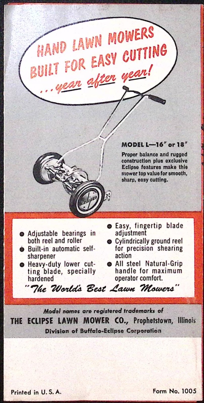 c1950s Eclipse Lawn Mower Brochure Buffalo-Eclipse Corporation