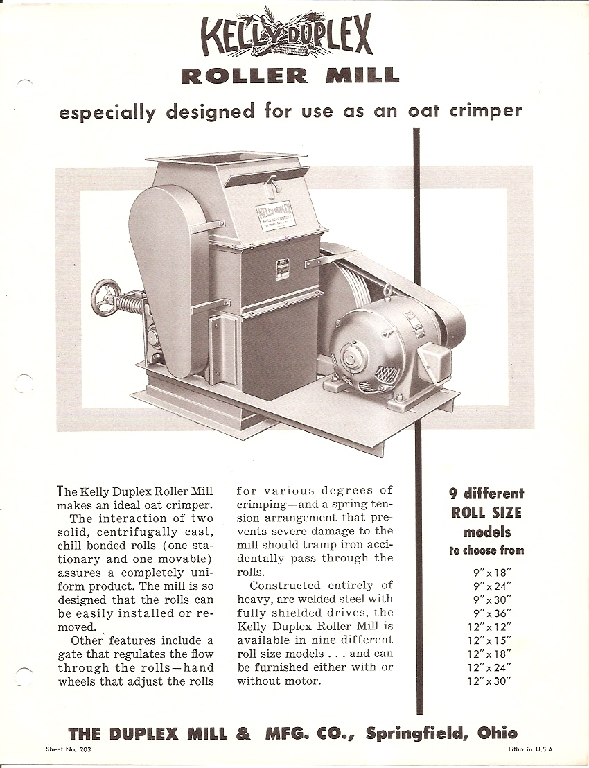 Farm Equipment Brochure – Kelly Duplex – Roller Mill Oat Corn Crimping (F3389)