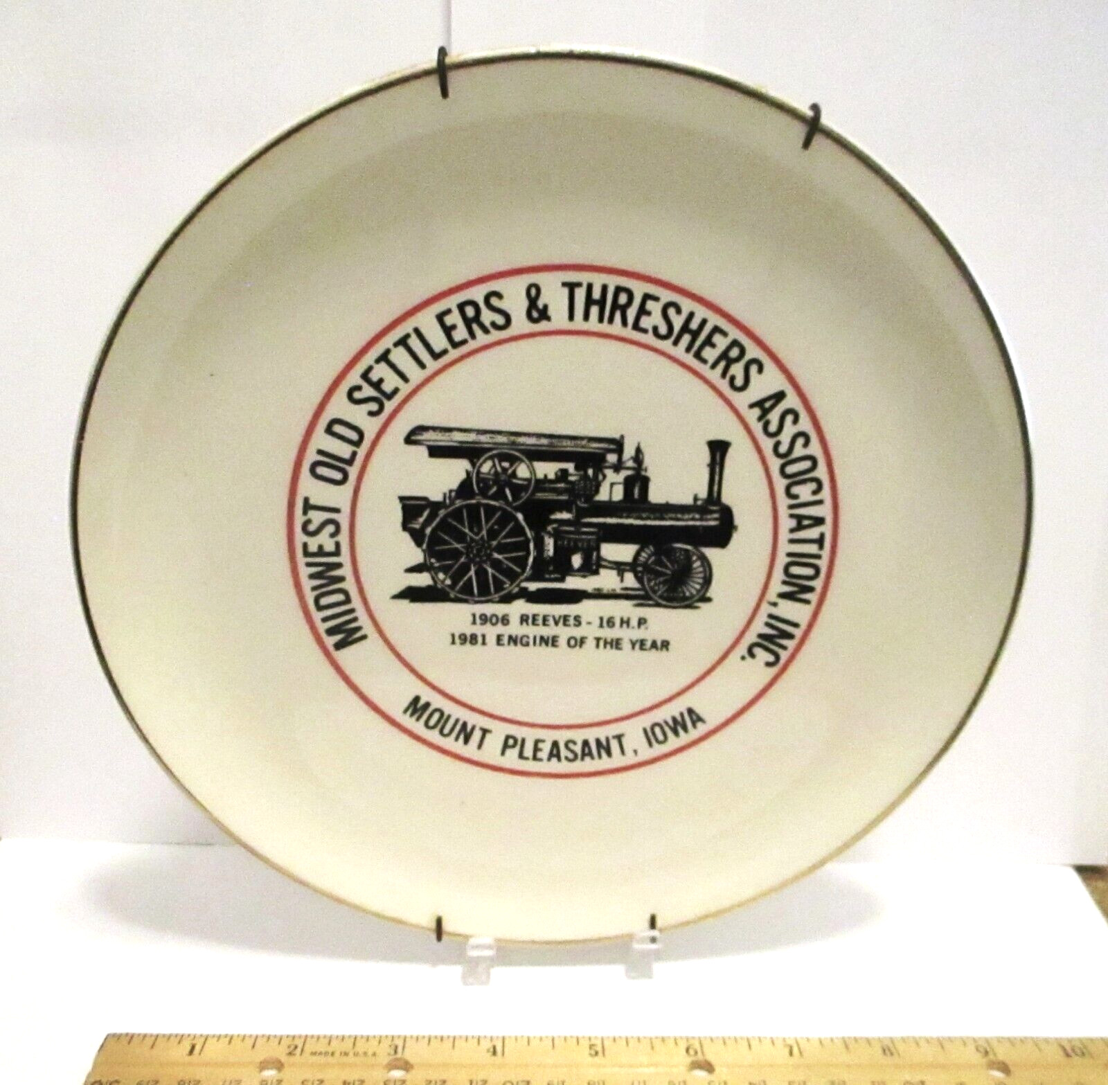1981 Midwest Thresher Reunion Mt Pleasant Ceramic Plate 1906 REEVES Tractor 32nd