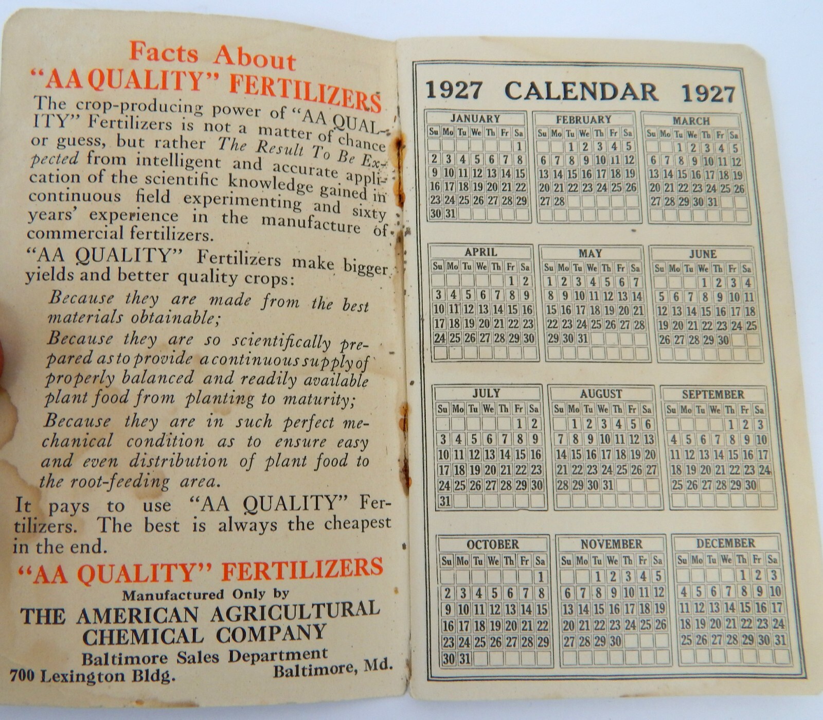 2B Crop Inventory Record Memo Books American Agricultural Chemical Company 1927