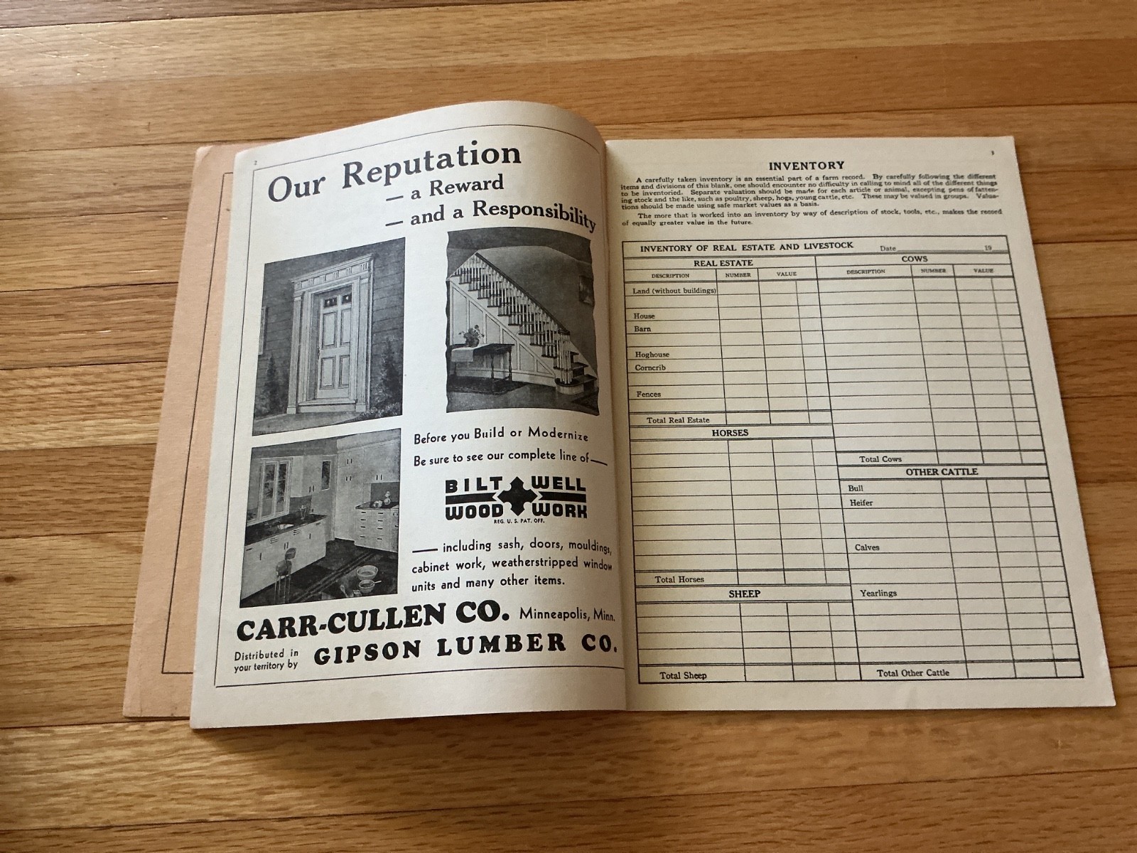 Vintage Farm Acct. Record Book – Gibson Lumber – Minnesota