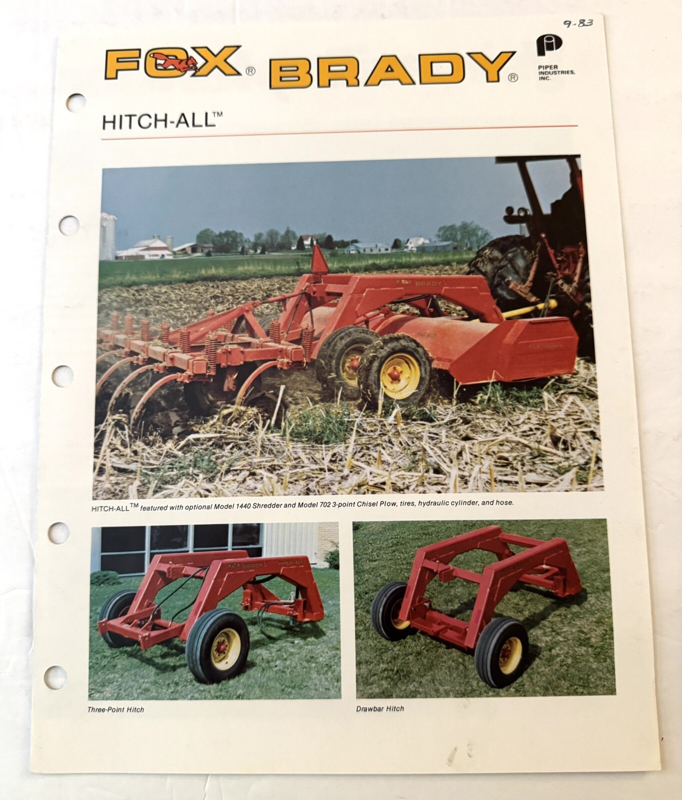 Vintage 1983 Farm Equipment Dealer Brochure Fox Brady Hitch All