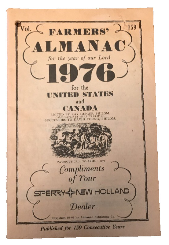 Farmers Almanac 1976 Sperry New Holland Advertising Dealer Ray Geiger 1975 JK1