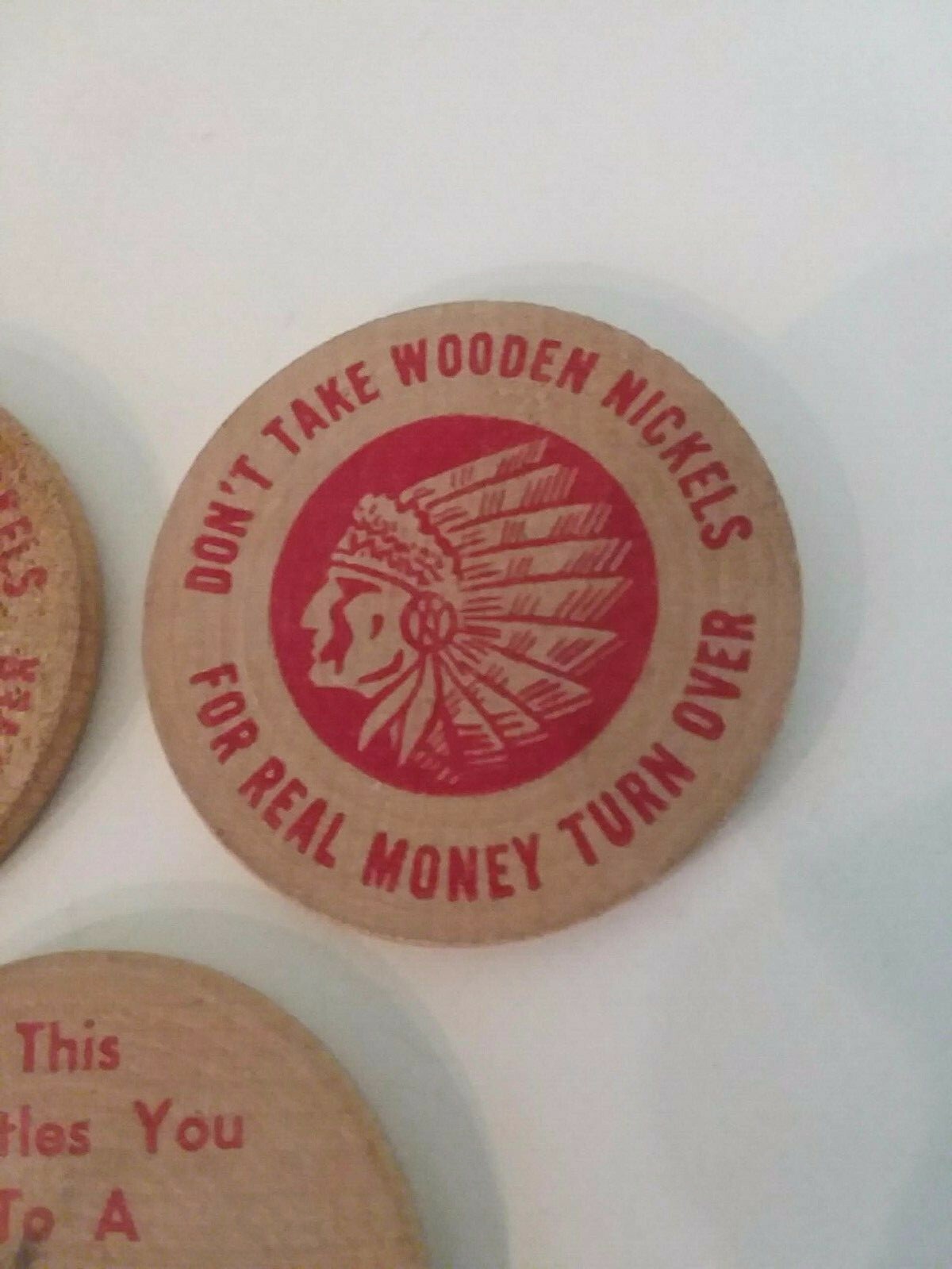 Lot of 3 Yazoo Mower Advertising Indian Wooden Nickel Big Wheel Deal Token Coins