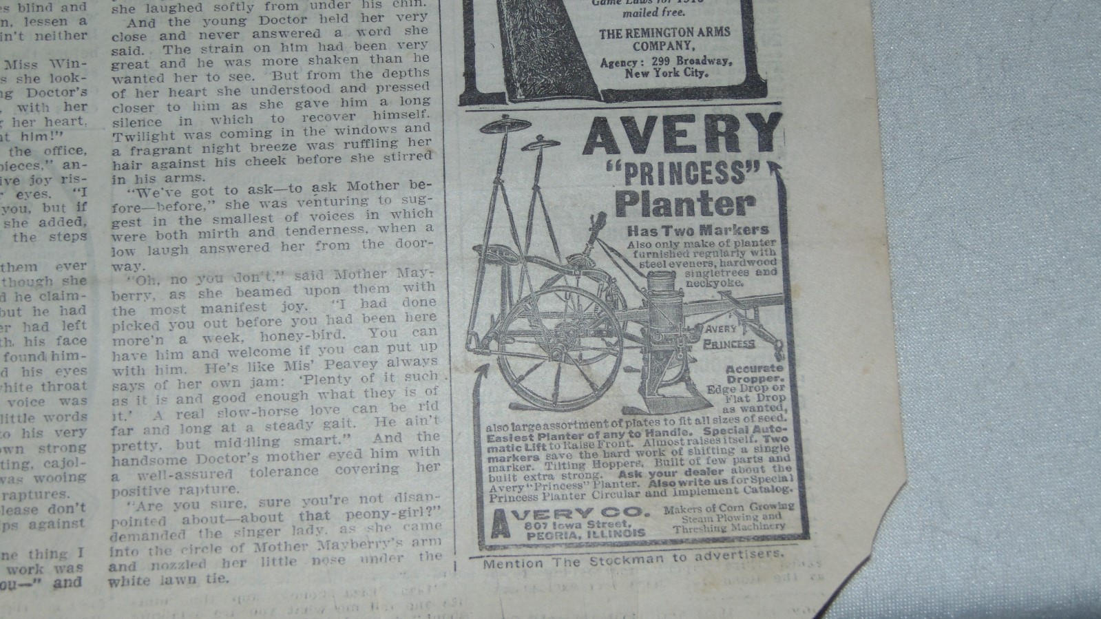1911 REMINGTON AUTOLOADING RIFLE AND AVERY PLANTER AND OTHER ADVERTISING
