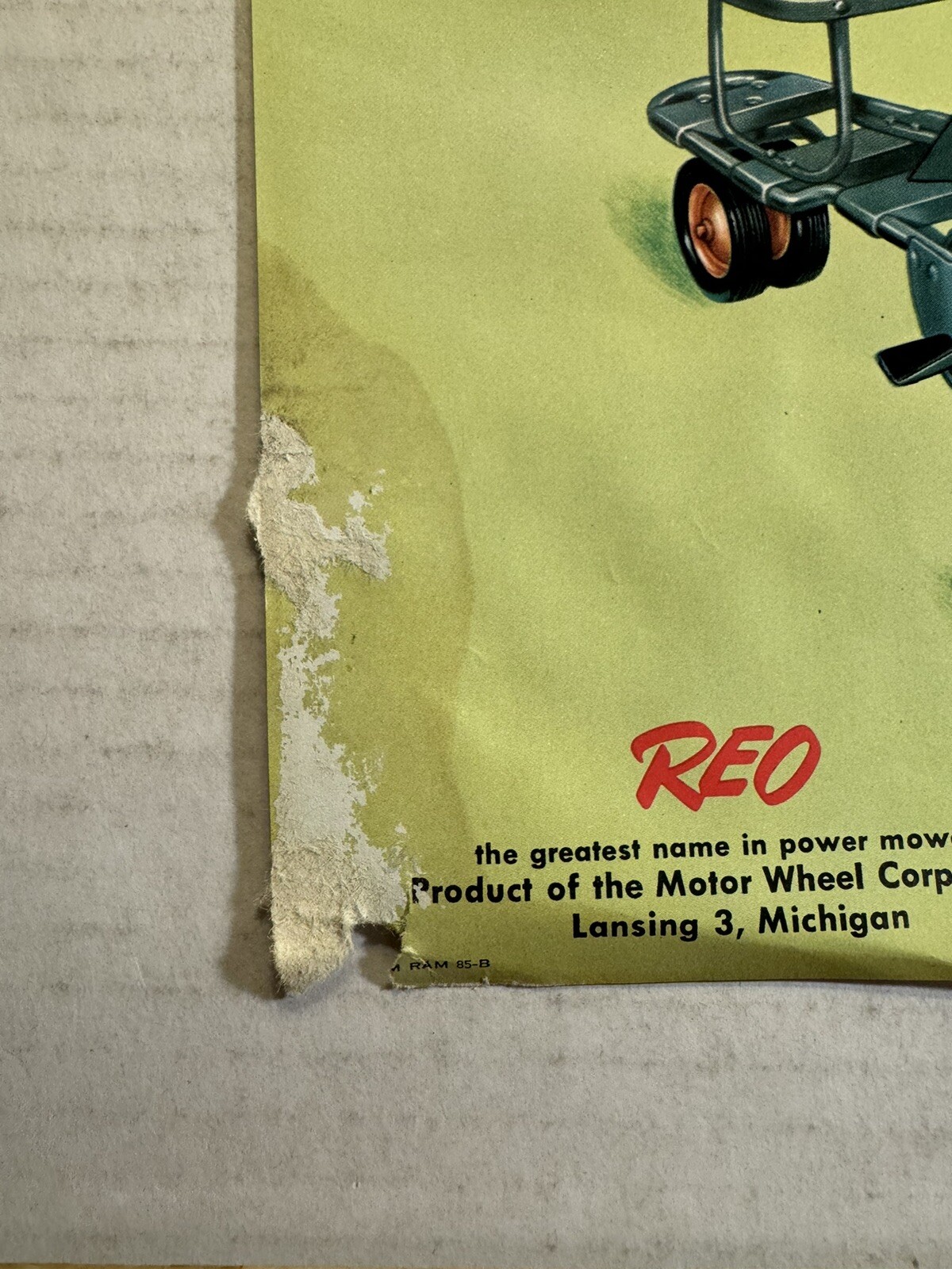 Vintage Mow Like A Pro With A Reo Ride-A-lawn Lansing MI Brochure Damaged