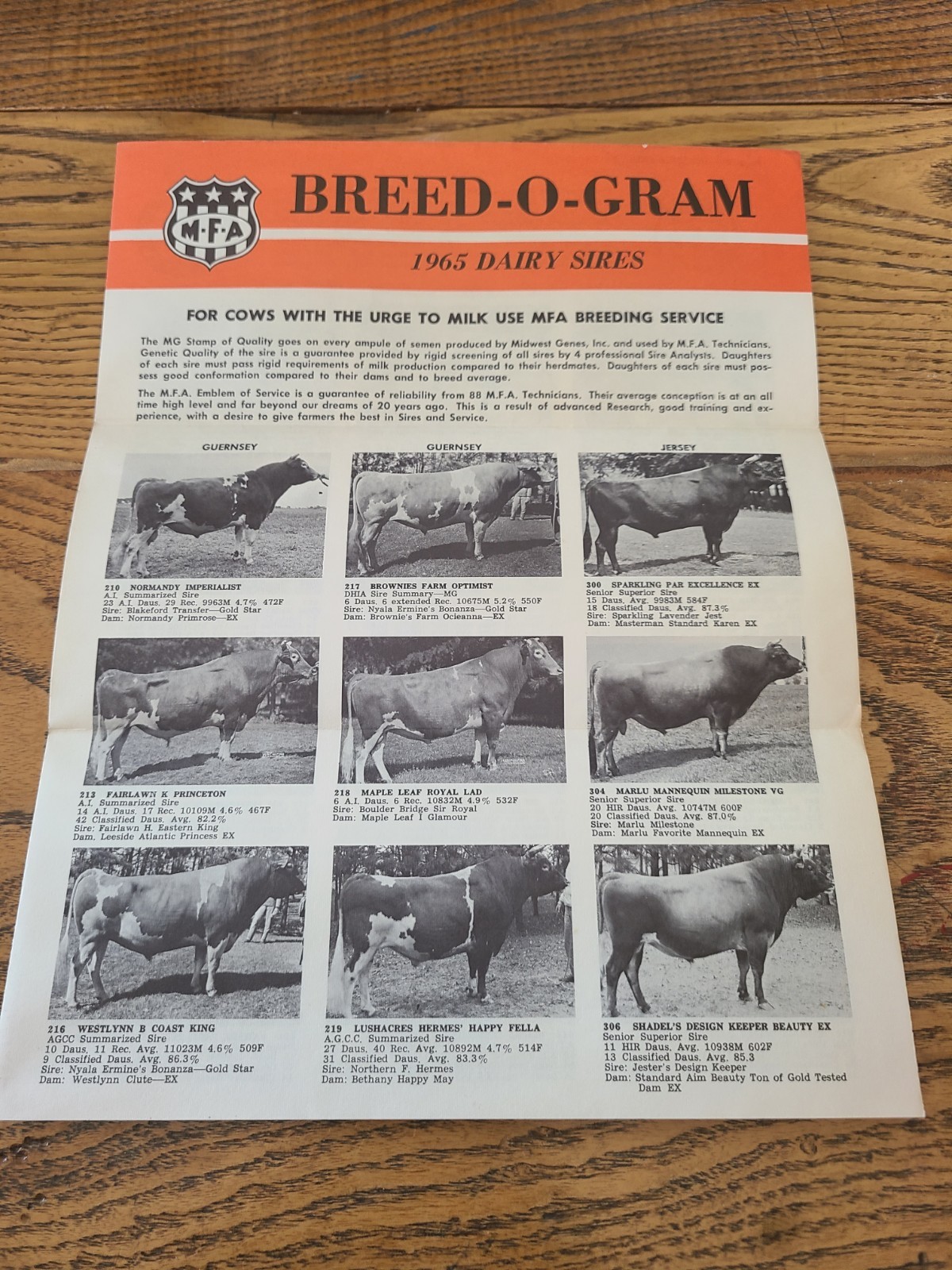 Vintage 1965 MFA Breed – O – Gram Dairy Sires 4 Pages