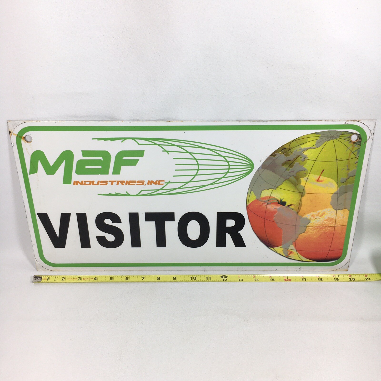 Vtg MAF Industries HEAVY Metal Porcelain? Sign • Agriculture Produce Robotics