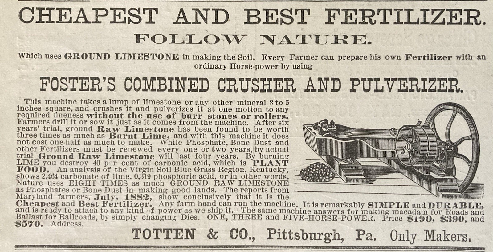 1882 AD.(XH84)~TOTTEN CO. PITTSBURGH, PA. FOSTER’S COMBINED CRUSHER & PULVERIZER