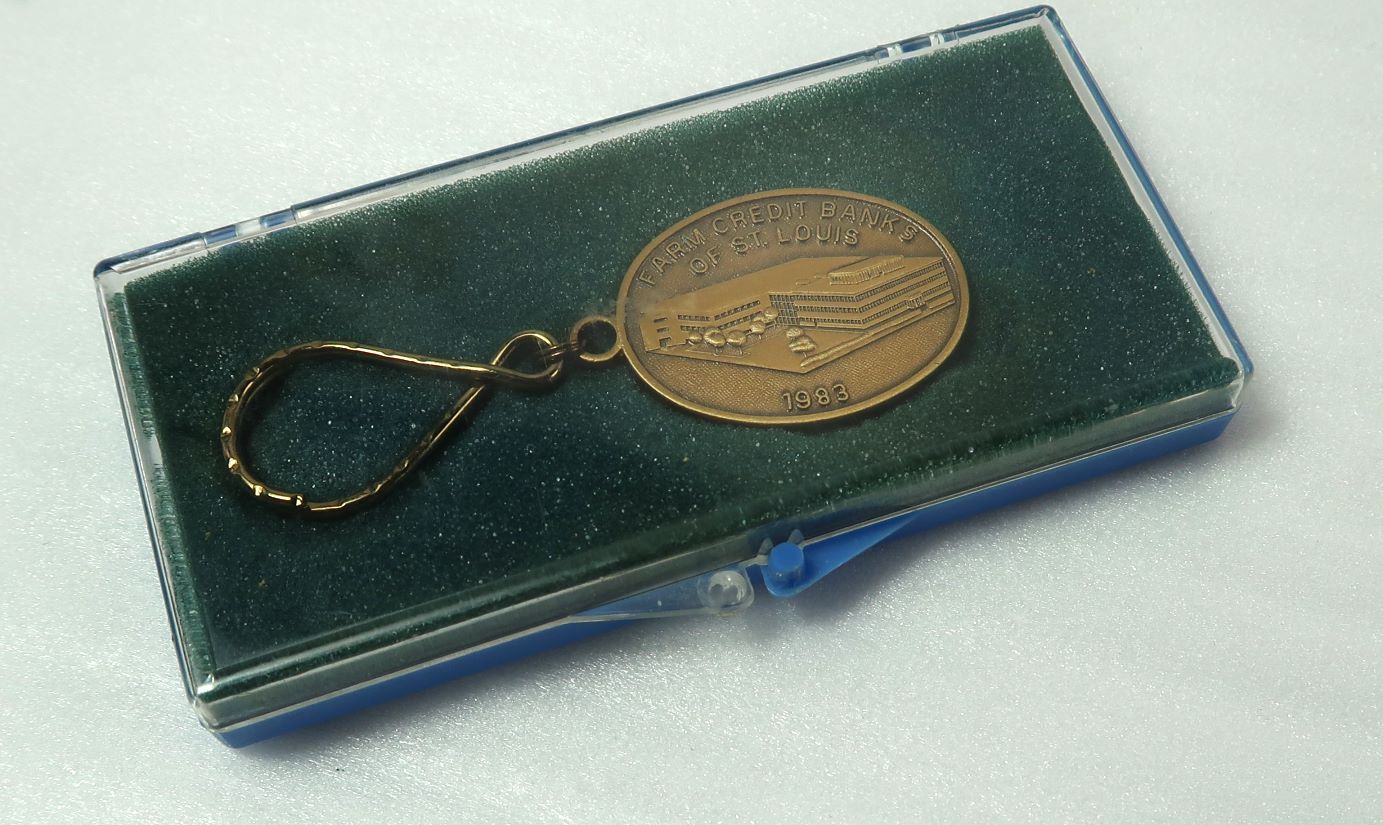 Farm Credit Services St Louis Key Fob 1983 NEW with Original Box Brass Finish