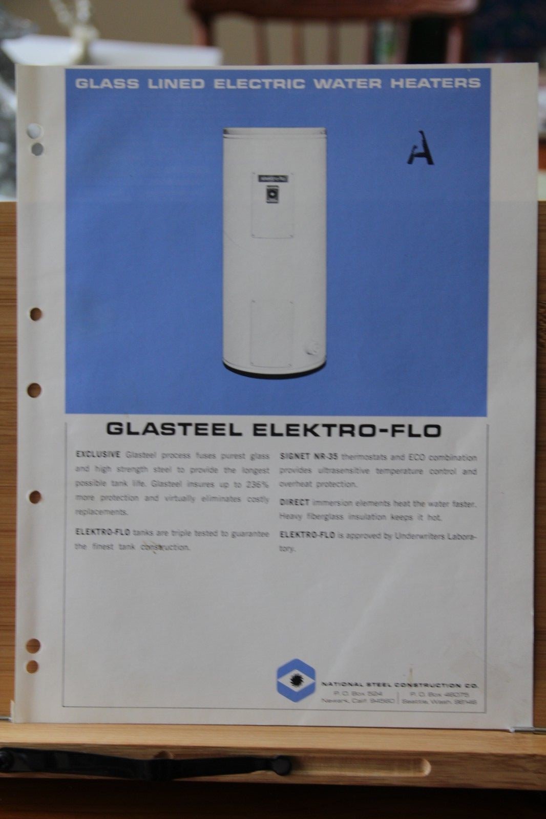 Brochure Glasteel Elecktro-Flo Water Heaters Seattle Washington WA Vintage !