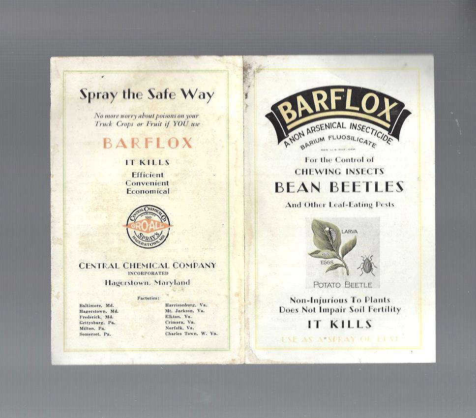 Vintage BARFLOX Insecticide Pamphlet 1915? Bean Beetles, Chewing Insects