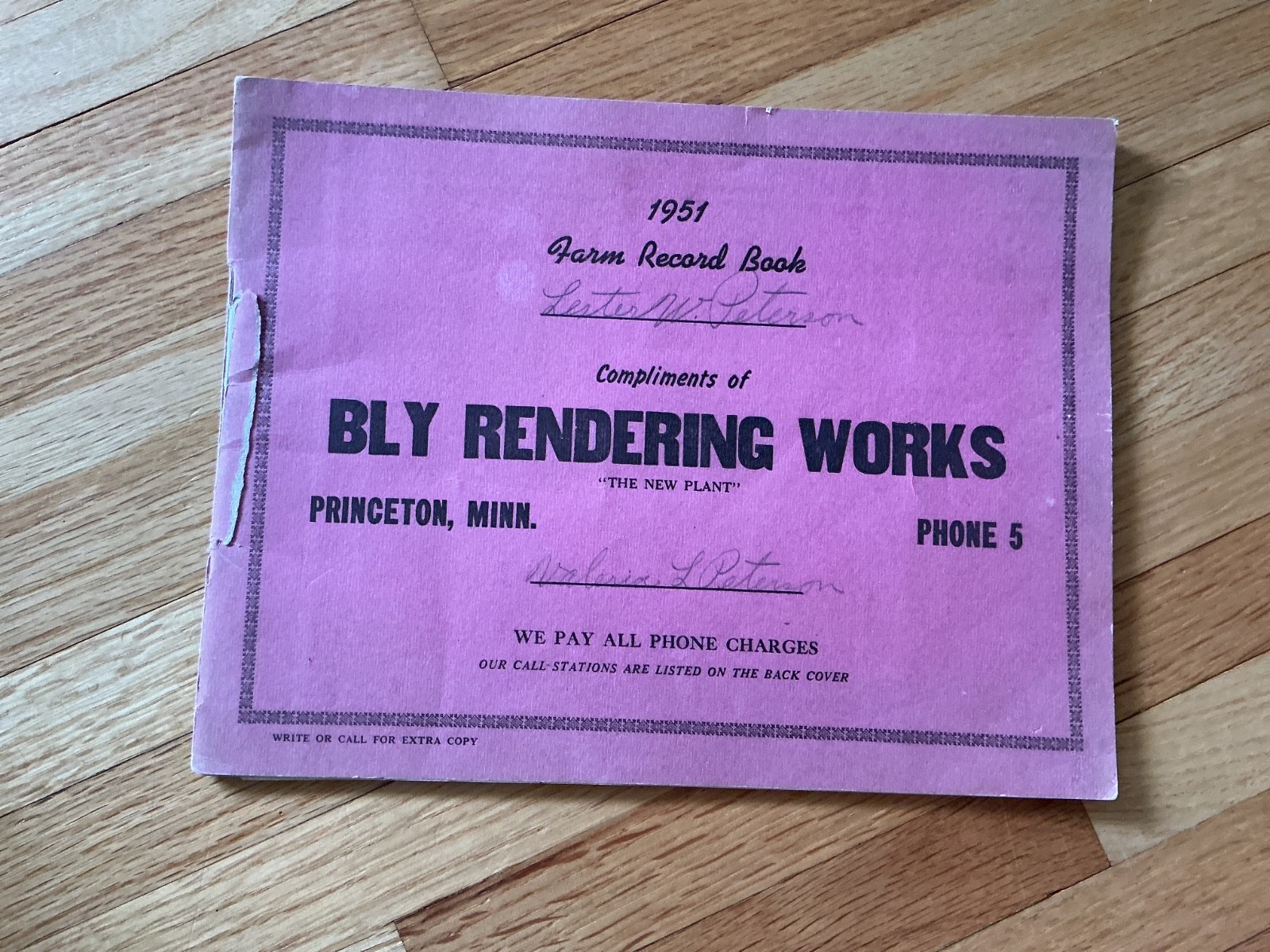 1951 Farm Acct. Record Book – Bly Rendering Works – Princeton, Minnesota