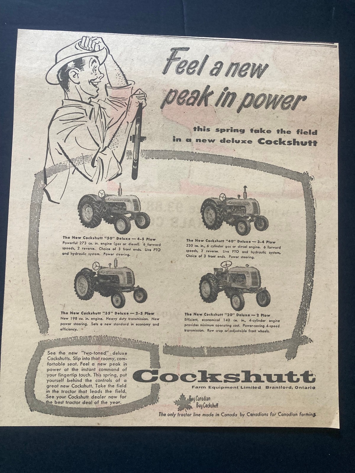 1956 CANADIAN COCKSHUTT TRACTOR AD CANADA MODEL 30 40 20 33 FULL LINE