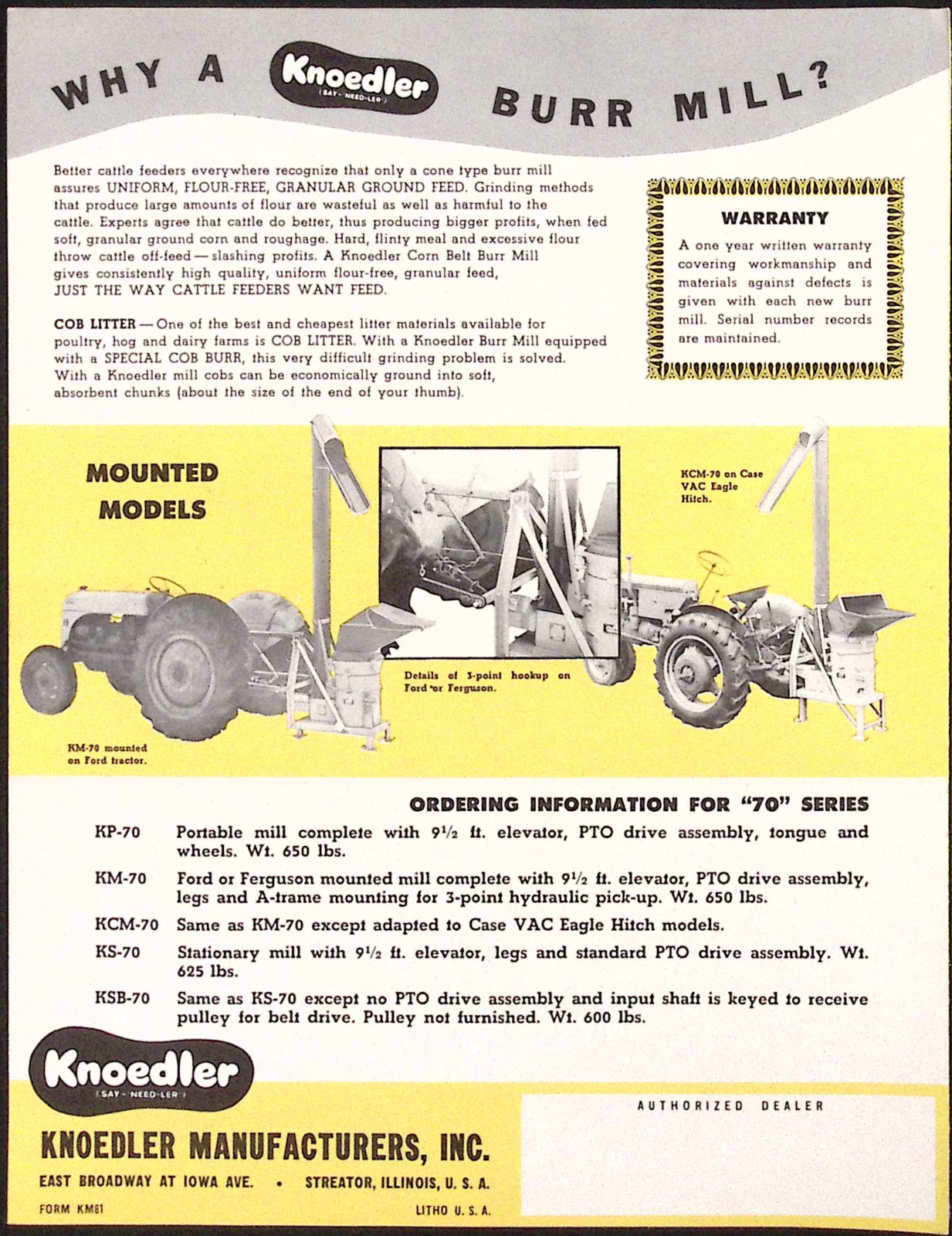 1953 Knoedler Safety Reverse Gear for Corn Pickers Corn Belt Burr Mill Brochure
