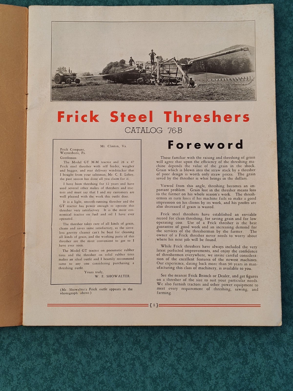 Frick Steel Threshers Catalog # 76-B Original