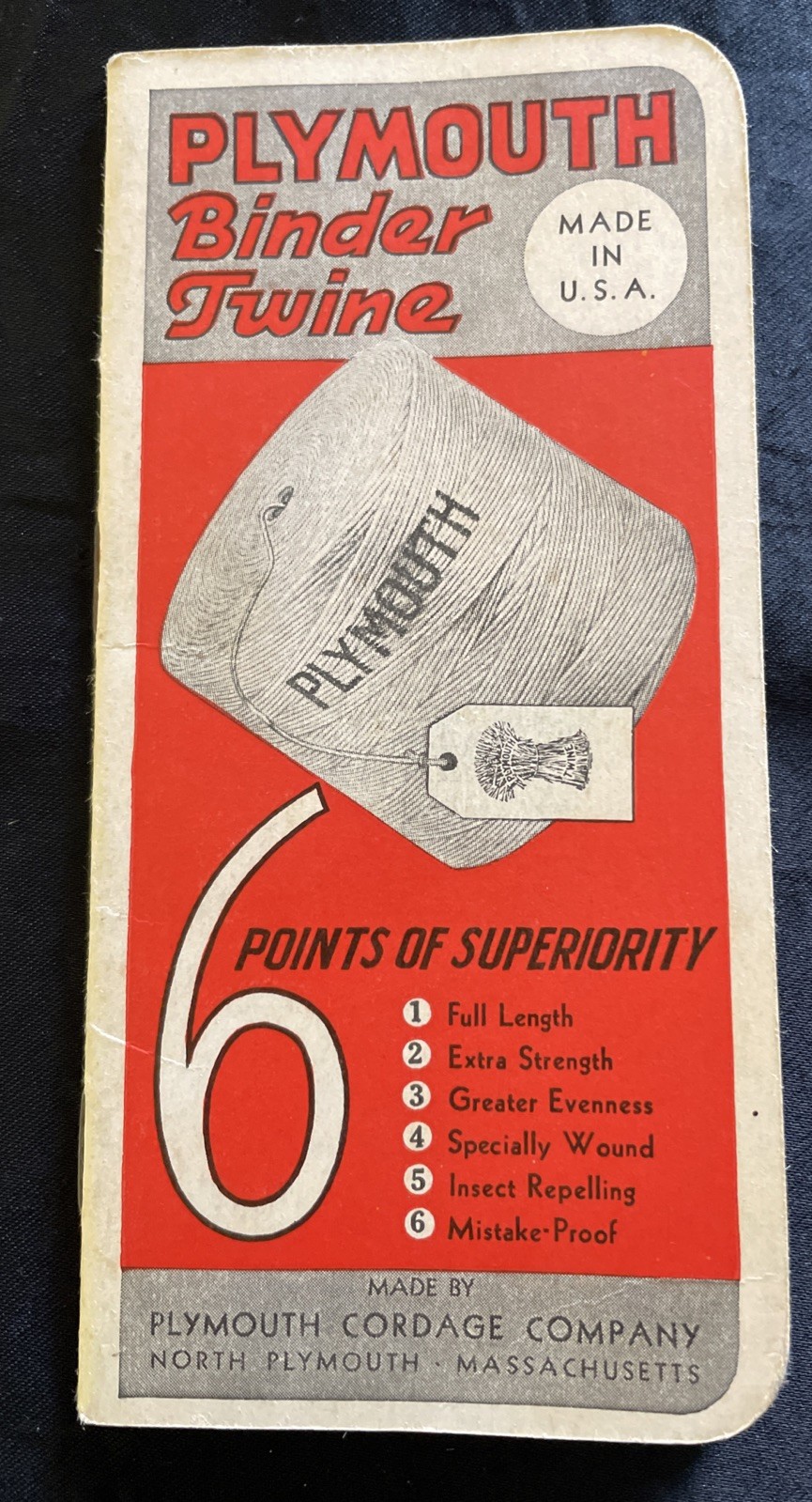 Vintage 1938 39 Plymouth Binder Twine Cordage Co. Pocket Memo Note Book | Clean!