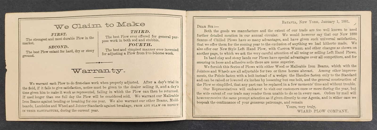 1881 antique WIARD PLOW COMPANY batavia ny ILLUSTRATED ad BOOKLET
