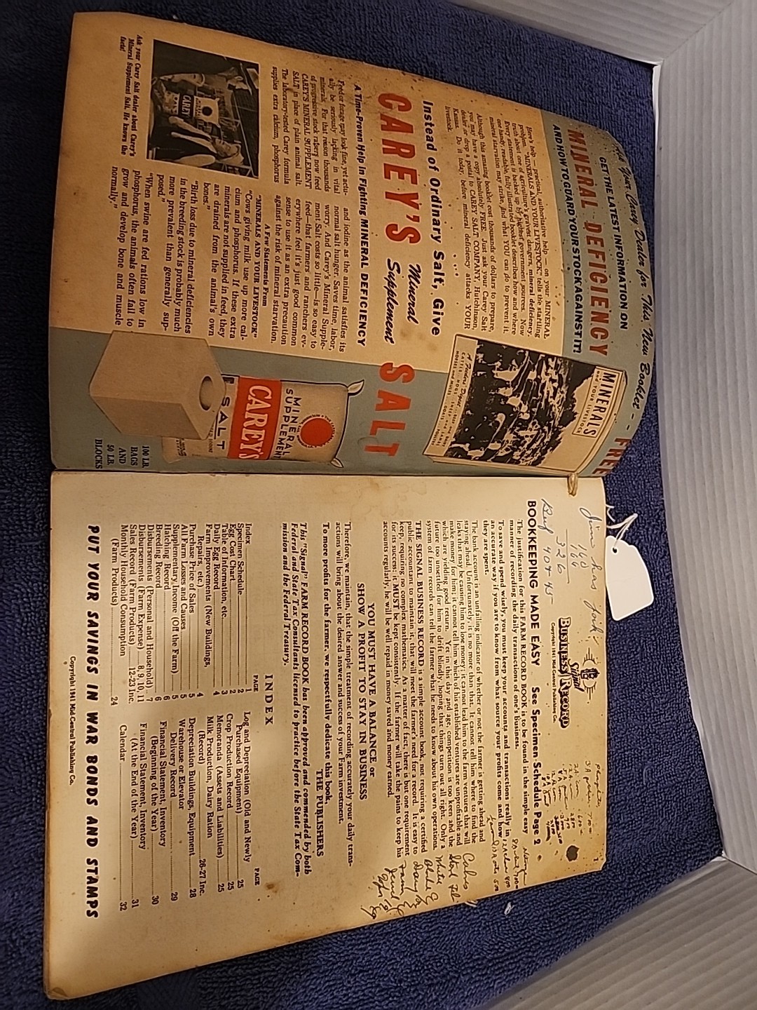 1947 EDITION;CAREY FARM RECORD BOOK;SHERRILL,IA;USED!!!!J.J. BEHR