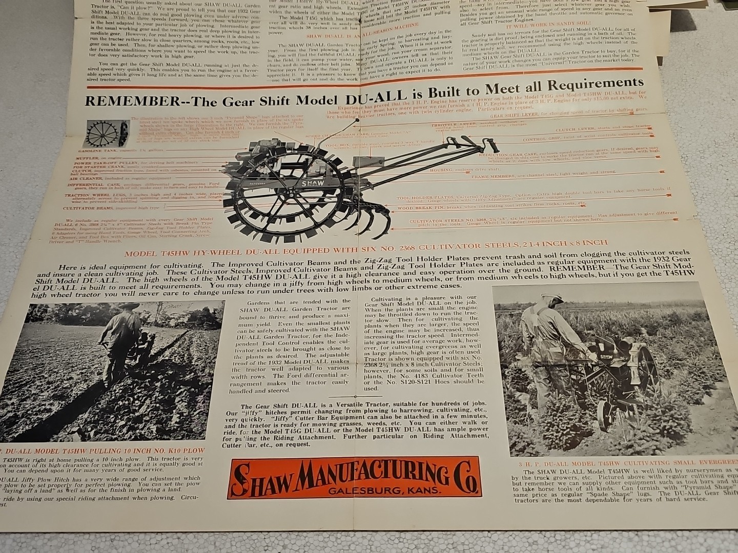 Vintage Shaw Tractor Mailer Advertising Foldout Original