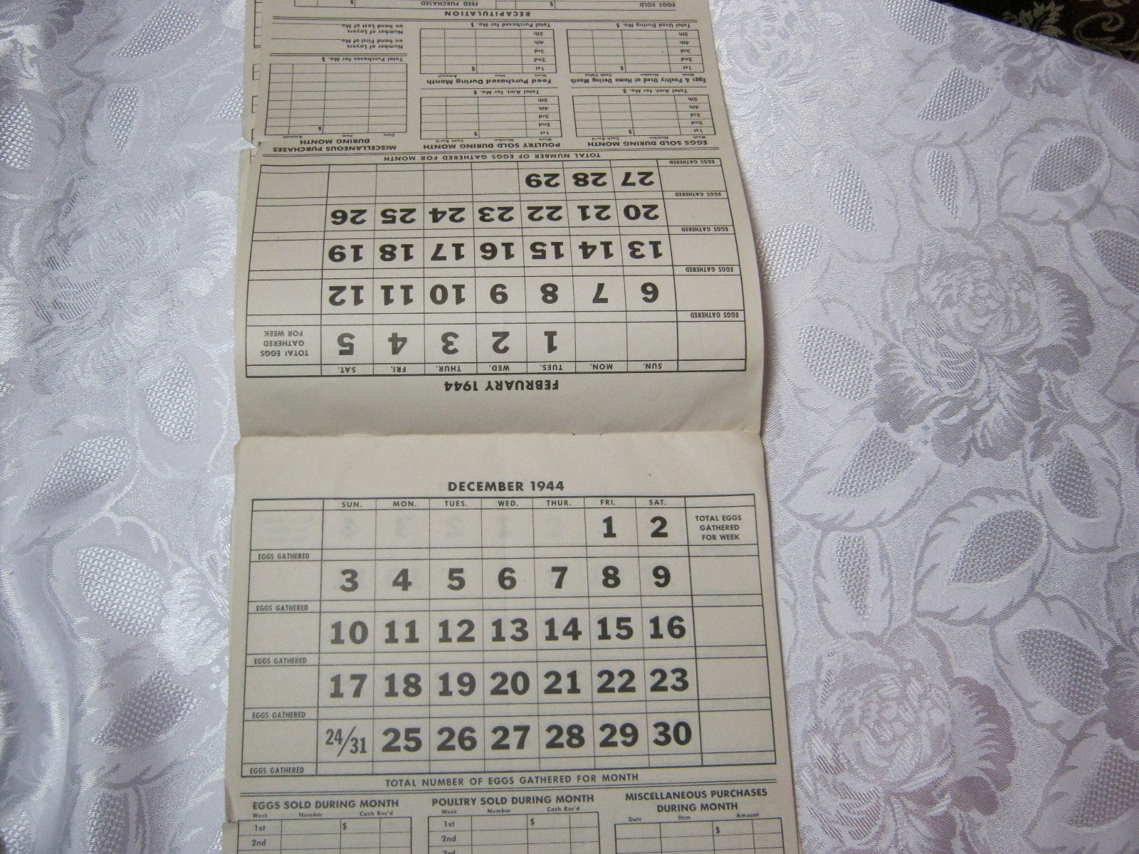 SEYMOUR CHICKS 1944 PROFIT RECORD 1940&rsquo;S VIntage Farming Adv Brochure Calendar