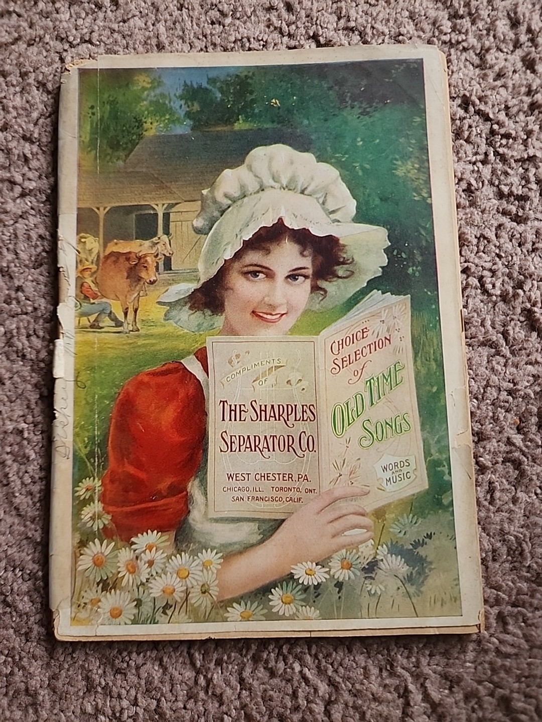 Sharples Seperator Co. West Chester PA. Old Time Songs Music Book