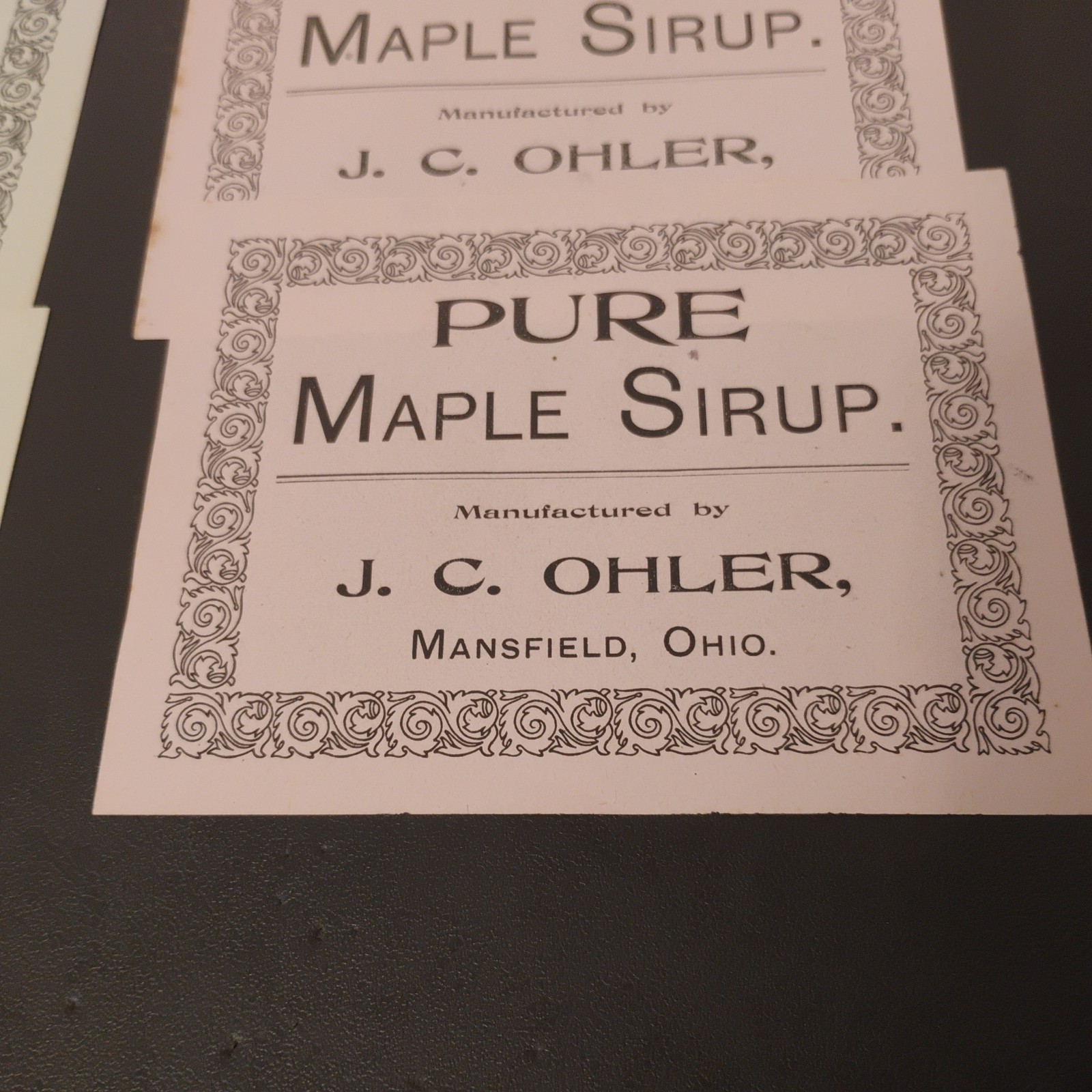 J.C. Ohler, Pure Maple Sirup Advertising Label Mansfield, Ohio Ephemera