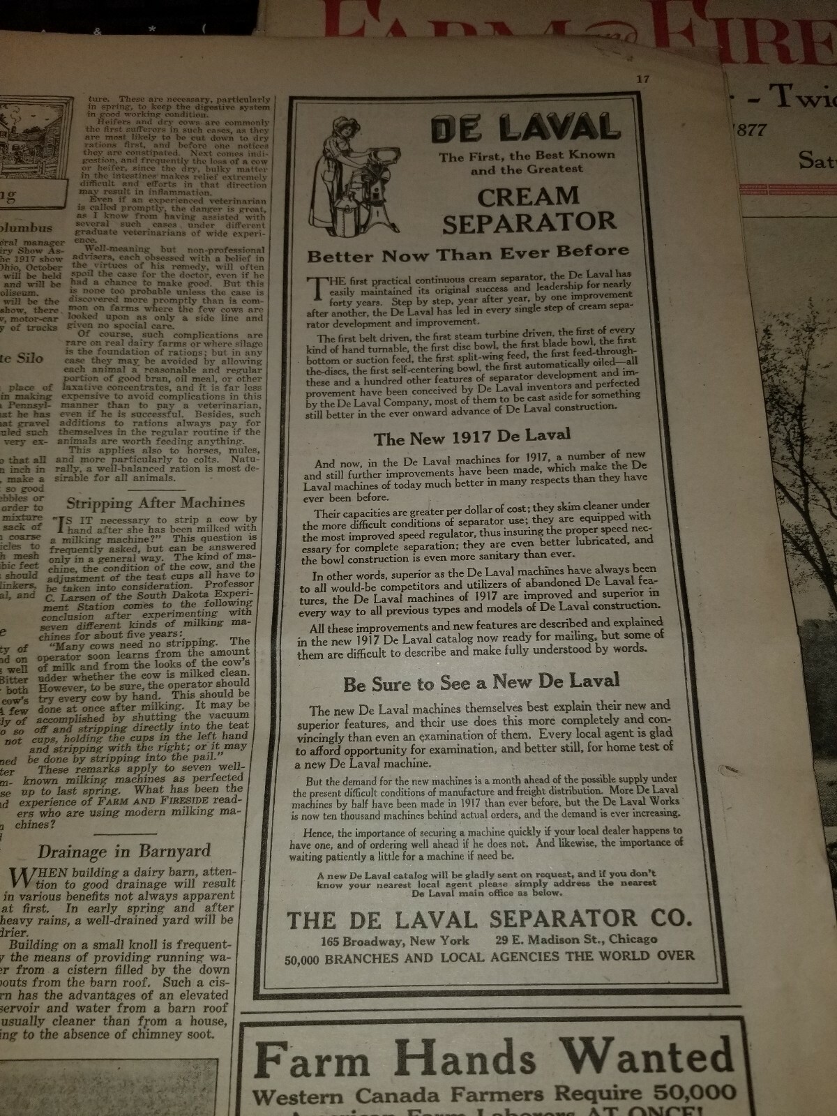 FARM and FIRESIDE, The National Farm Paper- Old Farmer Apr. 7 1917 John Deere…
