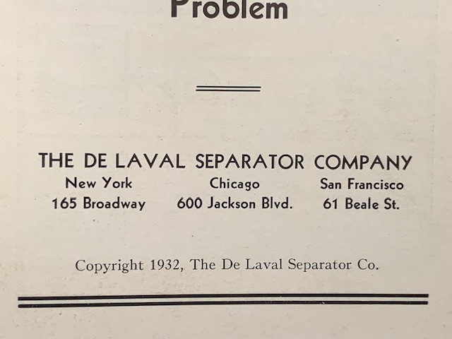1932 DE LAVAL HOME DAIRY SPREAD THE SOLUTION OF THE BUTTER MAKING PROBLEM BKLT