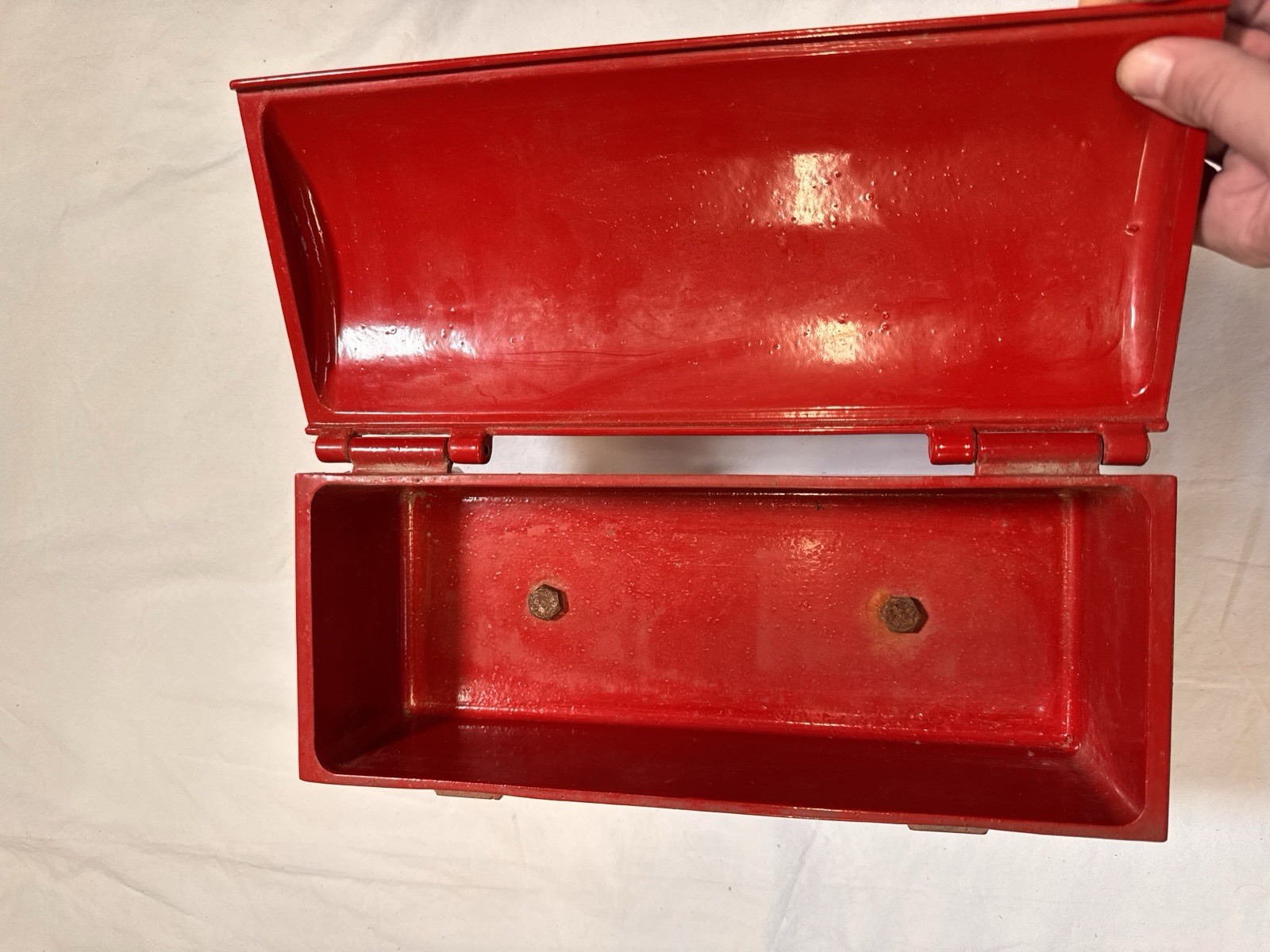 Vintage Pioneer Equipment Inc Tractor Metal TOOL BOX Original Red