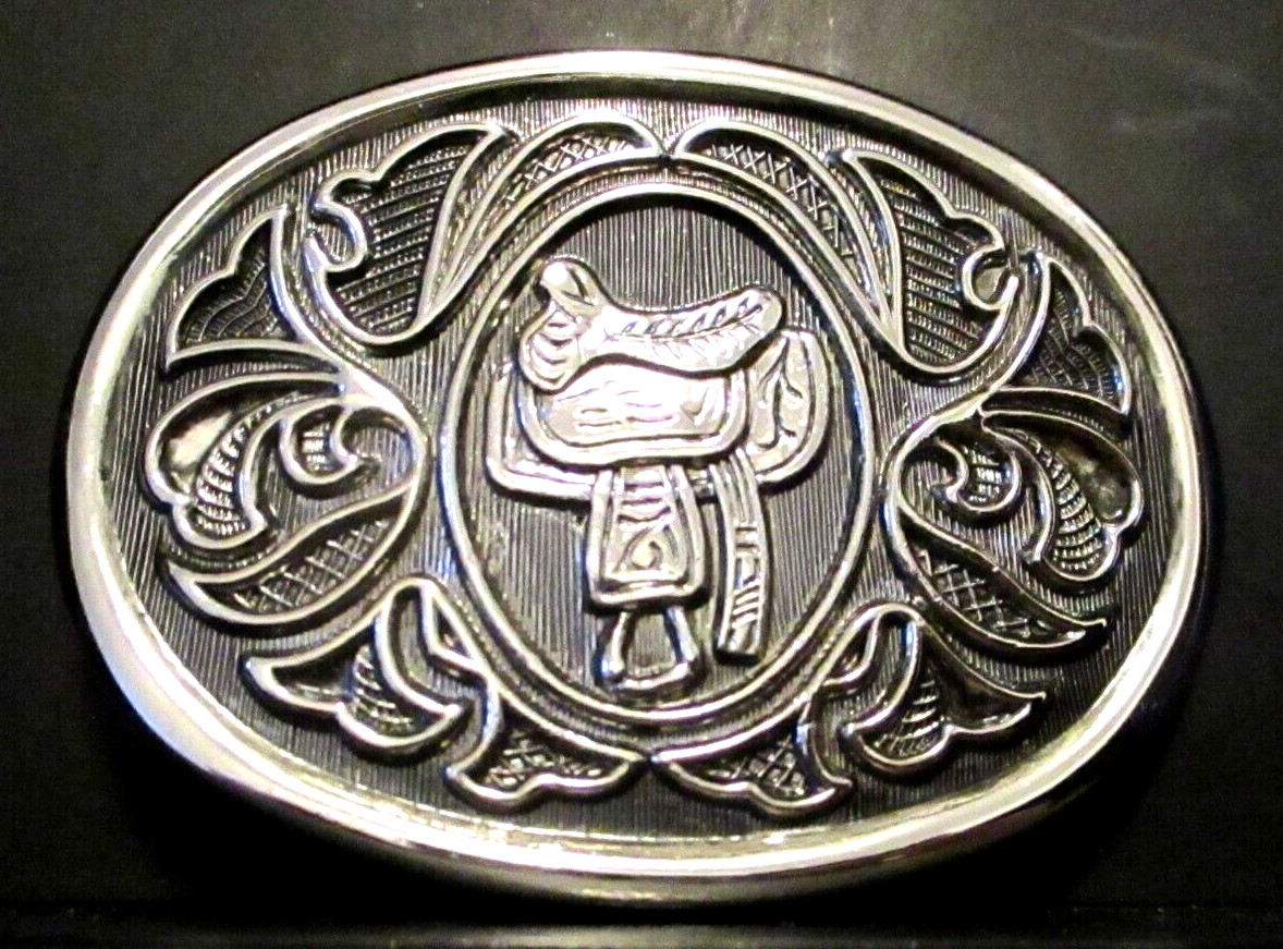 Vintage Horse Saddle Western Dress Style Silver Belt Buckle Avon 3&Prime; x 2.25&Prime;