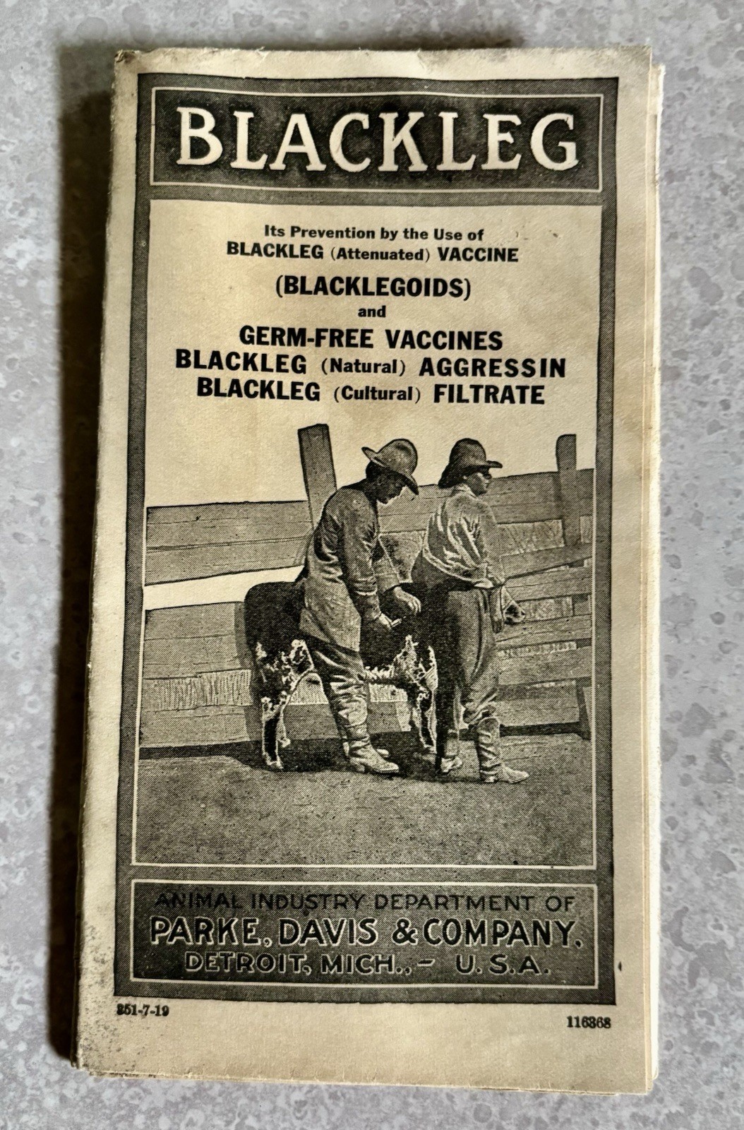 1918 Blackleg Vaccine Davis & Company Blacklegoids Advertising Brochure
