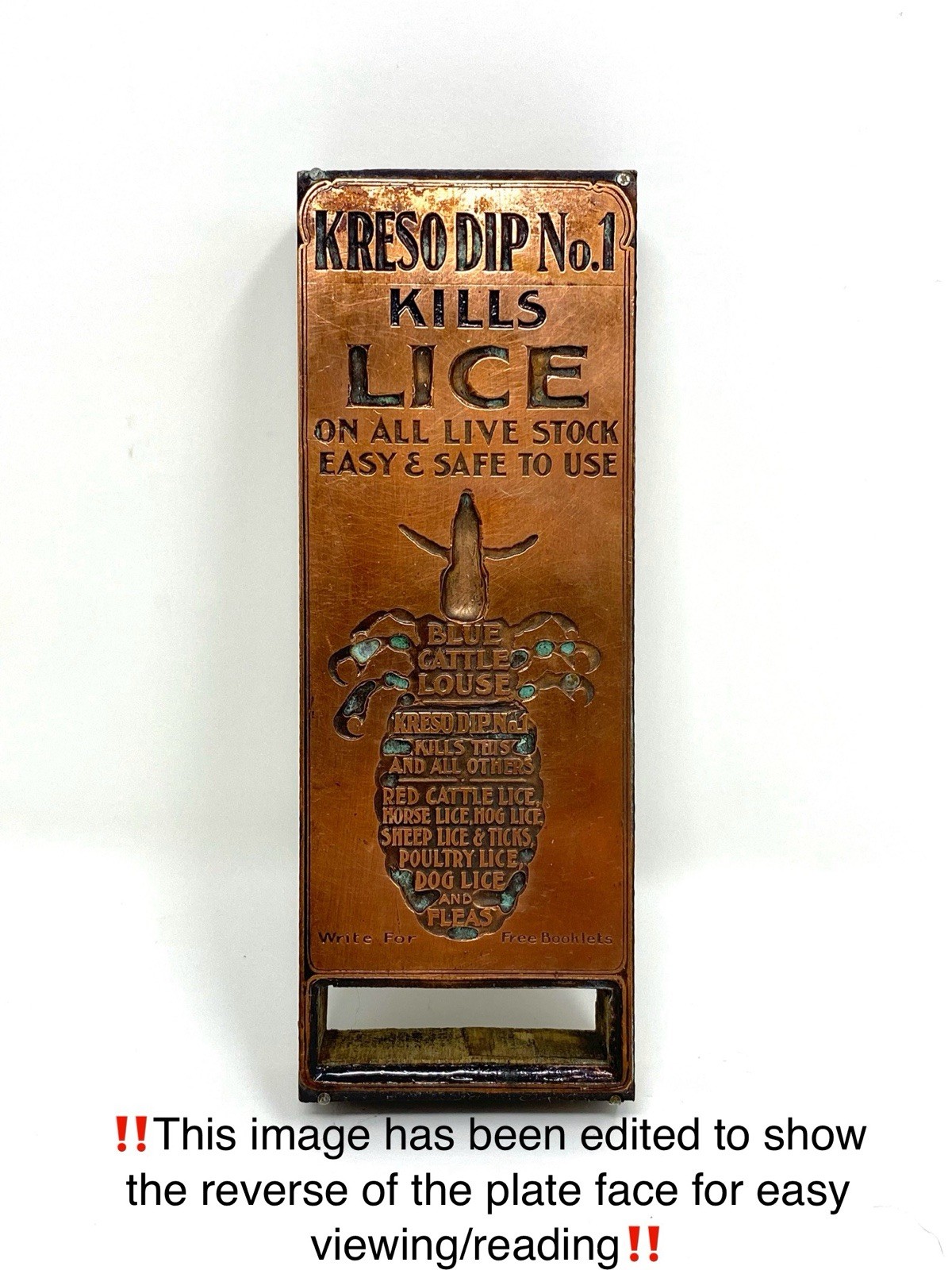 Kreso Dip No.1 Advertising Print Block With Copper Plate Vintage