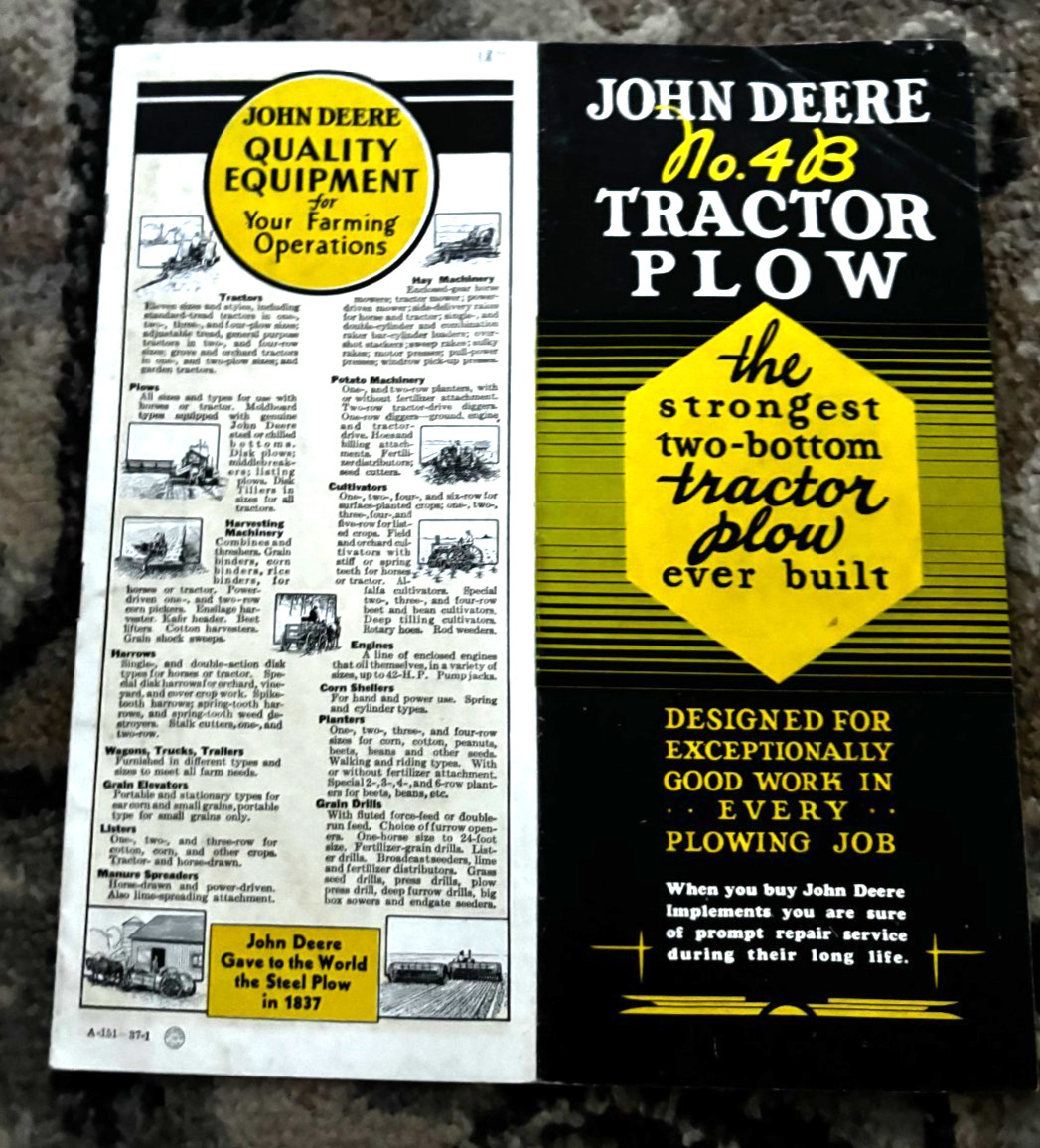 John Deere No.4B Tractor Plows For 1937 Brochure DCPA26