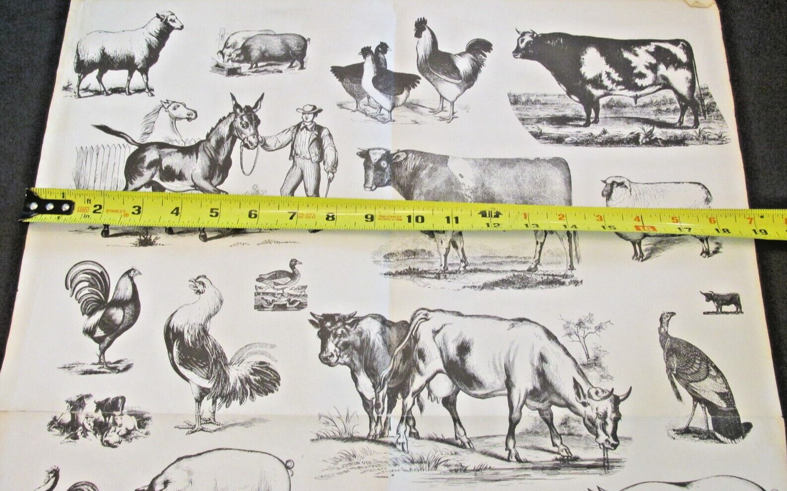 VTG The Three B&rsquo;s Farm Animals Poster Rooster Donkey Horse Pigs Homestead 19×25