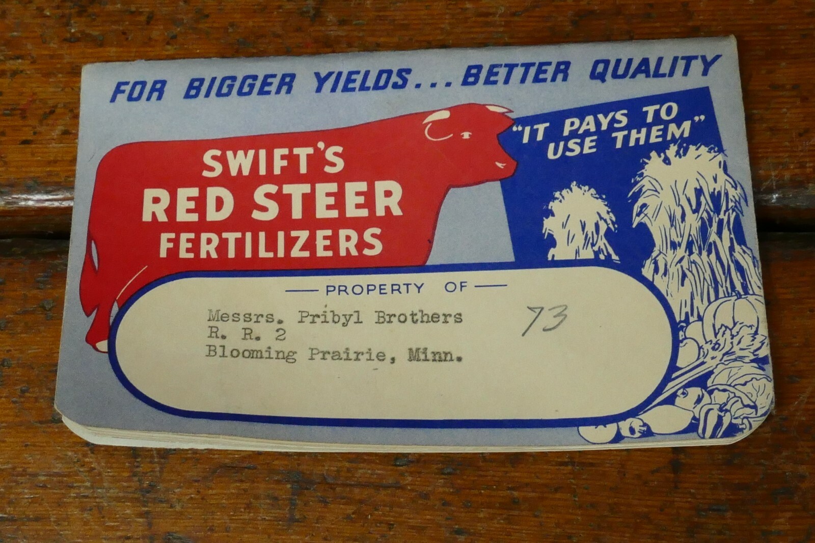 Vintage 1940 Swift&rsquo;s Red Steer Brand Fertilizers Advertising Memo Book Notepad