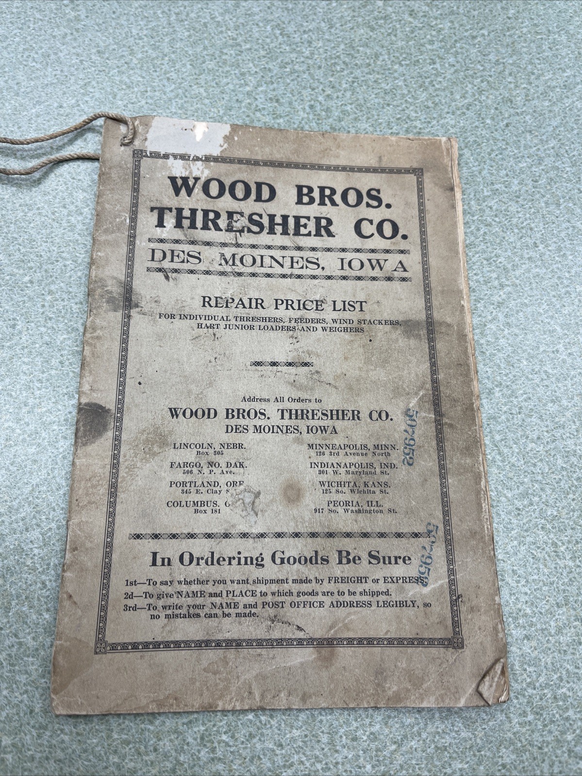 Antique Wood Bros Thresher Repair Price List Orginal Steam Engine Des Moines