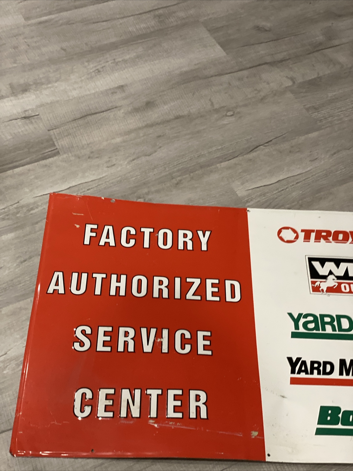Troy Bilt Lawn & Garden Tractors Sign Embossed White Outdoors Yard Man Machines