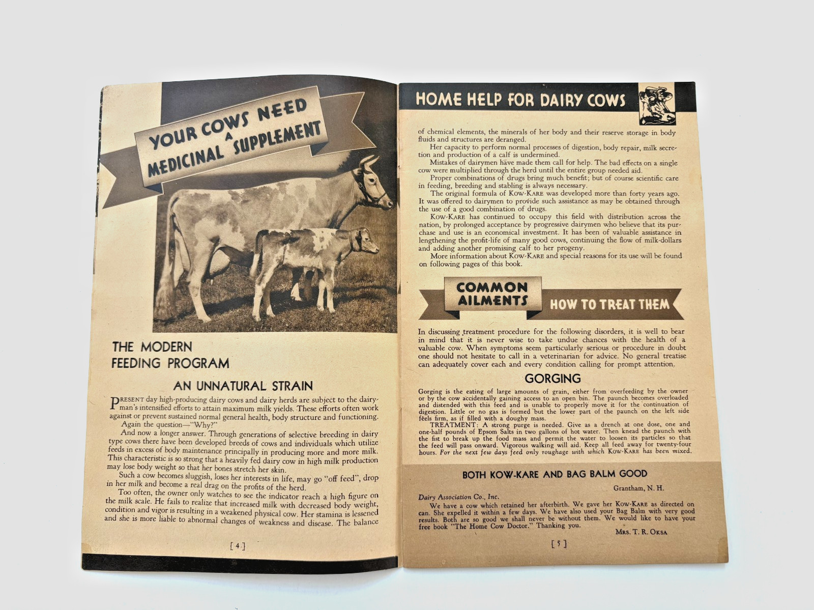 1939-40 Booklet « Home Help for Dairy Cows » w/ Formula « Kow-Kare » *