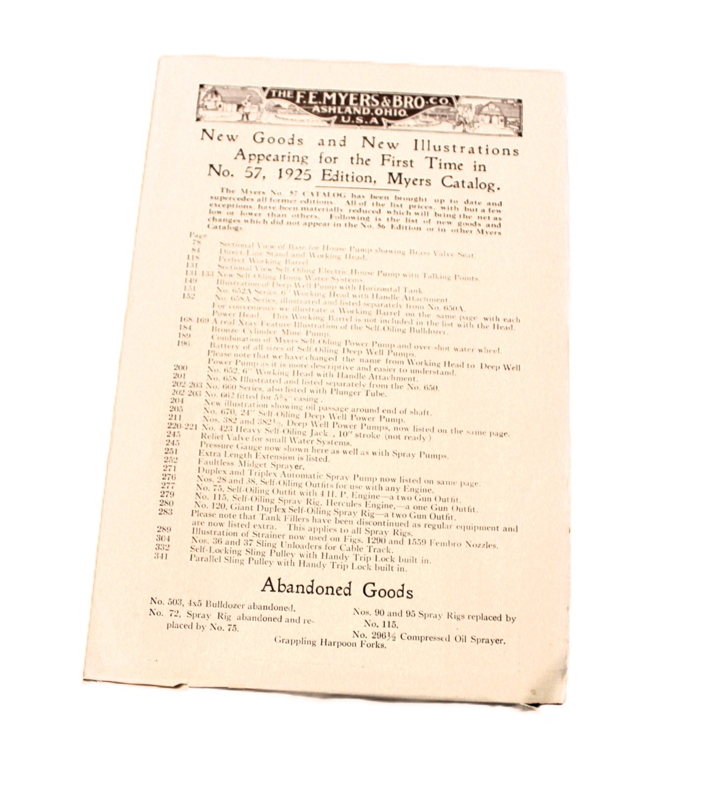1925-26 Two Equipment Catalogs Myers Pumps Hay Tools & Door Hangers No. 57, 58