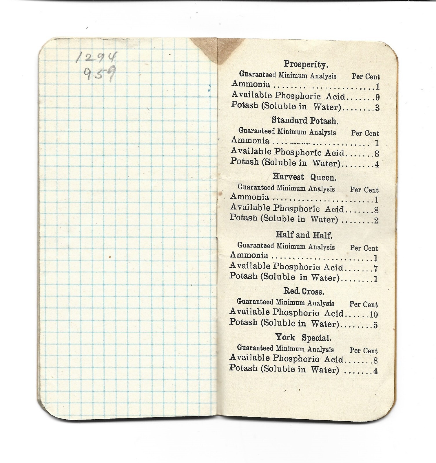 Vintage Old Notebook DEMP WOLF&rsquo;S FERTILIZERS of York Chemical Works Pennsylvania