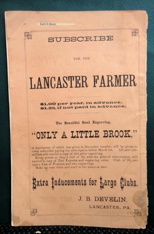 1874 antique LANCASTER FARMER MAG pa coffee agriculture native sheep ADS