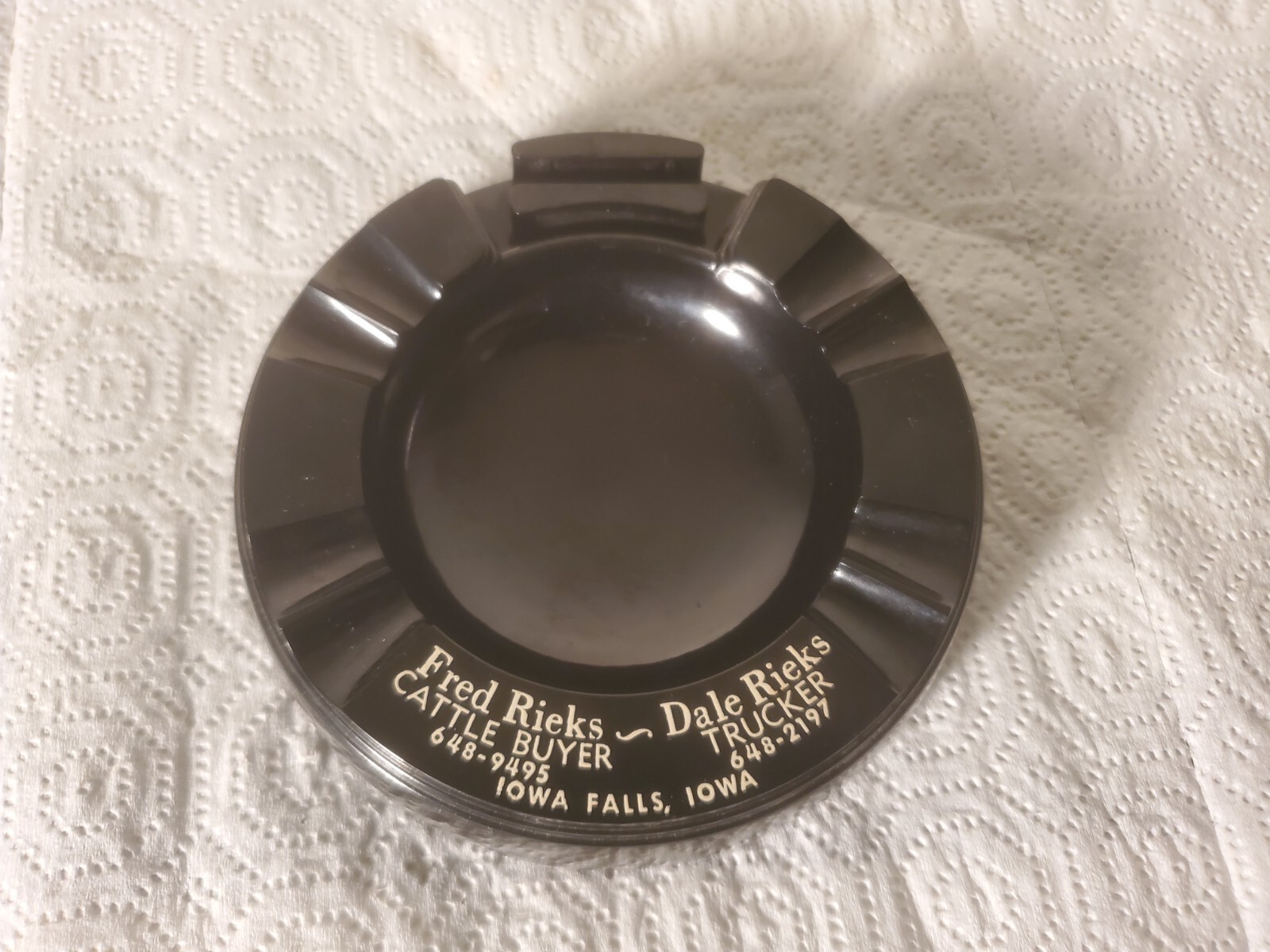 5&Prime; Plastic Ashtray Fred & Dale Rieks Iowa Falls Iowa Trucker Cattle Buyer