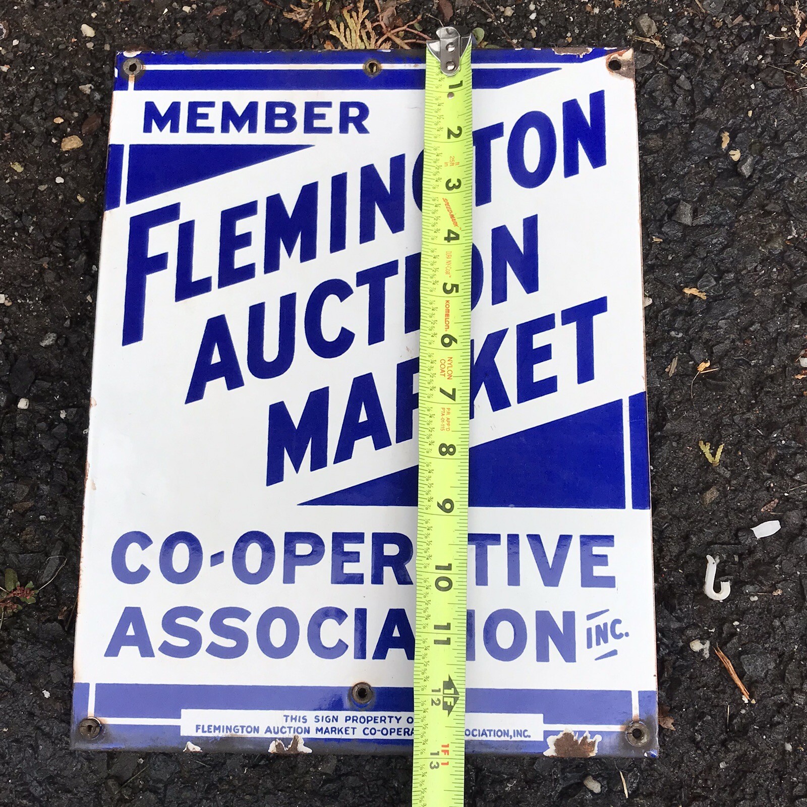 Original Flemington Auction Market Co-Operative Association Porcelain Sign 13×10