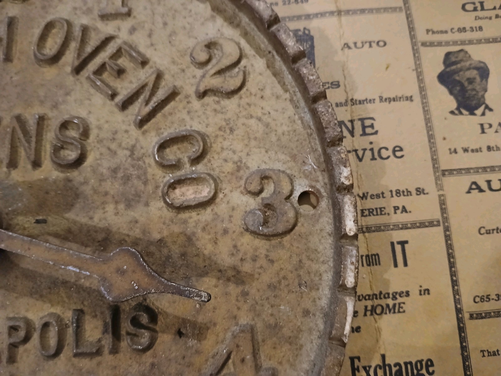 Antique Early Despatch Oven Clock Cast Iron Advertising Minneapolis Minnesota